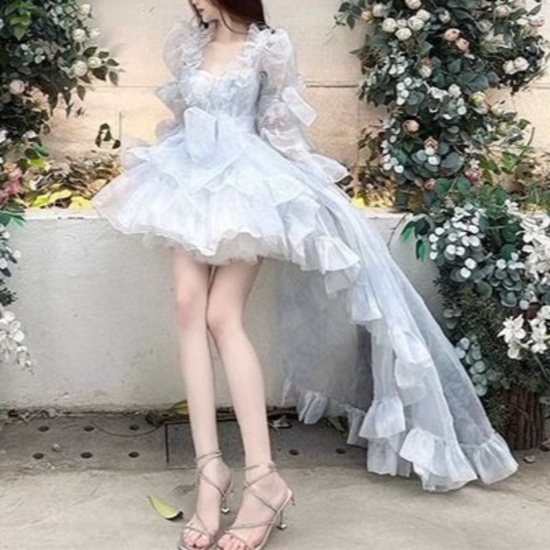 Women Formal Wear For Graduation - Süßes Lolita-Kleid mit Französischen Puffärmeln, Spitze,