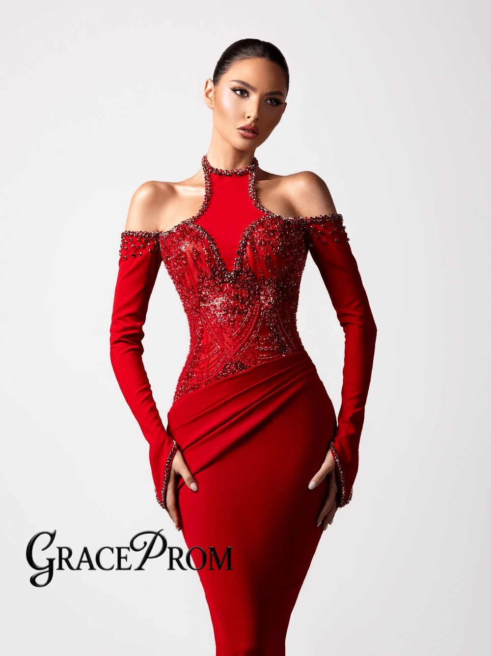Formal Gala Wear Women - Rotes, sexy Neckholder-Abendkleid, neuestes maßgeschneidertes, figurbetontes,