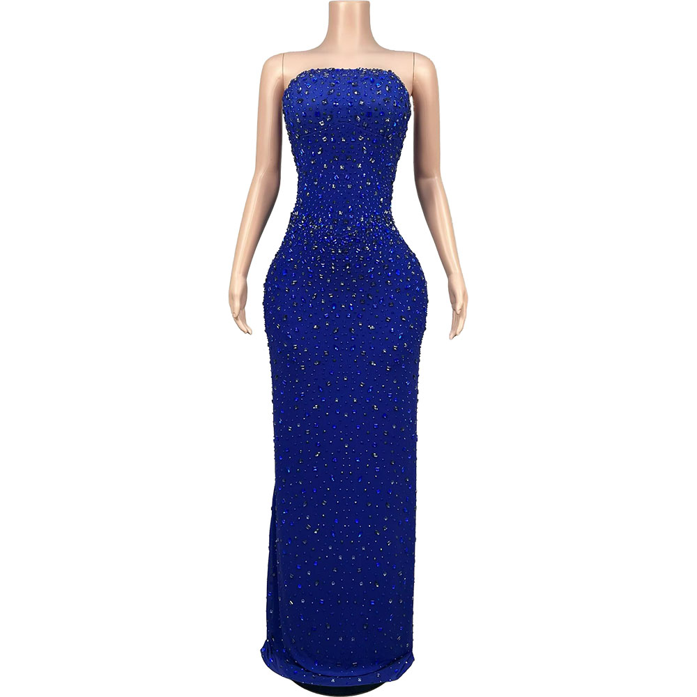 Formal Gala Wear Women - Funkelndes Strass Blaues Trägerloses Abendkleid Gala