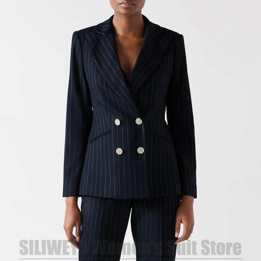 Marineblauer gestreifter Anzug – Women Formal Wear For Meeting Bewertung und Preis