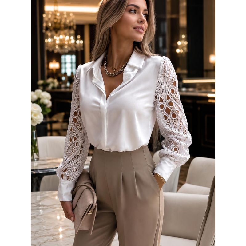 Damen-Satinbluse mit Knöpfen,  – Women Formal Wear For Meeting Bewertung und Preis